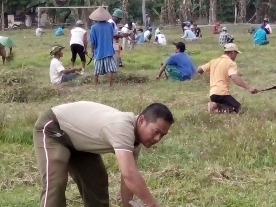 Babinsa Serda Heriansyah, Ajak Warga Gotong Royong Bersihkan Lapangan Olahraga