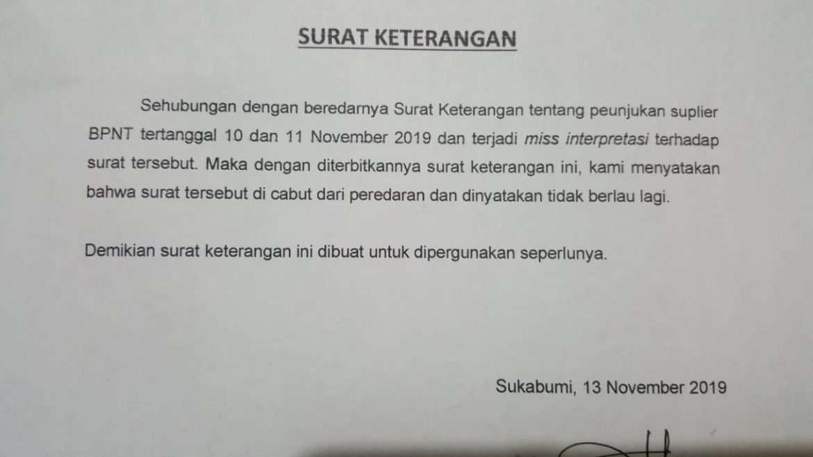 Lagi-Lagi Polemik BPNT (Bantuan Pangan Non Tunai) Kembali Terjadi di Sukabumi