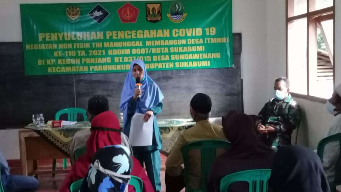 Kodim 0607 Bekerjasama Dengan Dinkes Kab.Sukabumi Berikan Peyuluhan Covid Terhadap Warga Kebon Panjang